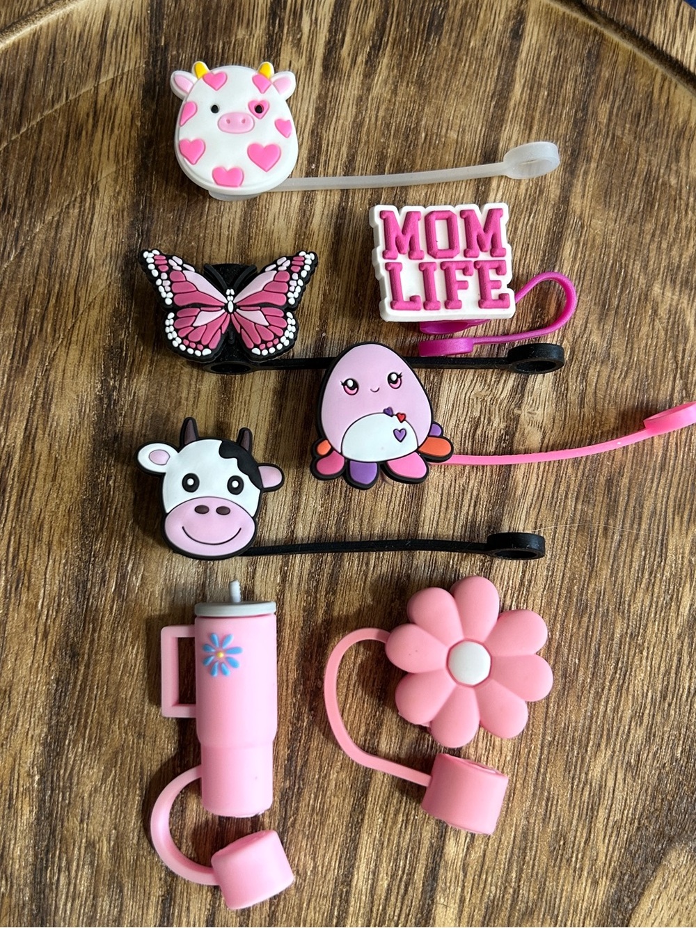 Pink Straw Toppers